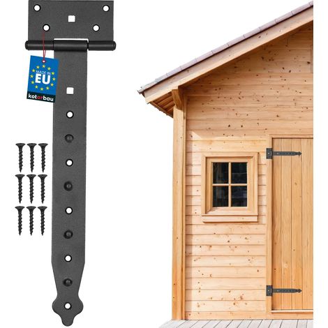 KOTARBAU® Charnière Porte Lourde - en T - Acier Revêtu Poudre - 300 mm - Noir - Gond Portail - Charnière Portail - Penture pour Porte Bois