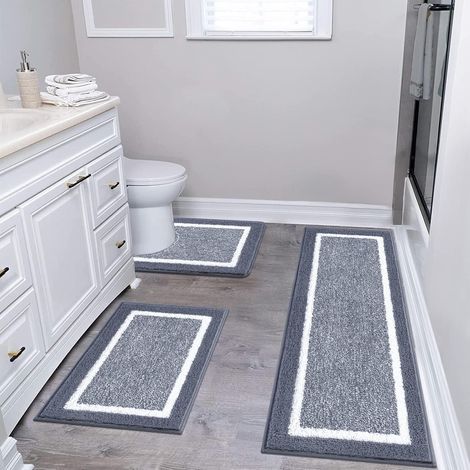 3-piece bathroom mat set, extra soft microfiber bathroom mats, non-slip and absorbent, dark gray (1/4)