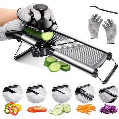 Mandoline Cuisine, Coupe Réglable en Acier Inoxydable, Coupe Légumes Multifonctionnelle avec Lame Tranchante, Mandoline Japonaise à Différents Epaisseurs pour Tranche, Julienne (1/5)