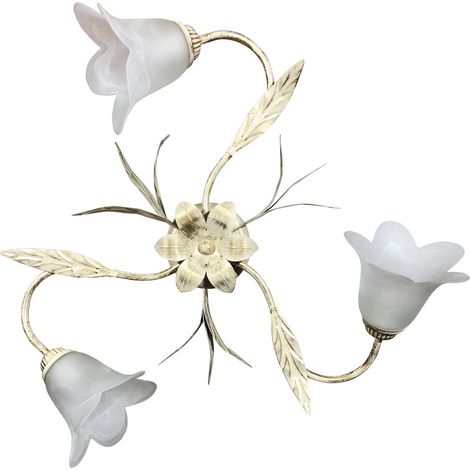 Plafoniera 3xE14 Montatura Avorio Oro Vetro Spugnato Bianco E-Energy Amelia (1/4)