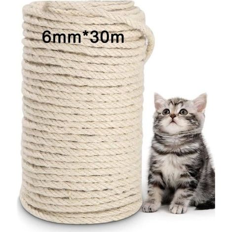 Corde en sisal - Naturelle - 6mm x 50m - Idéale pour arbre à chat - DIY - Résistante (1/4)