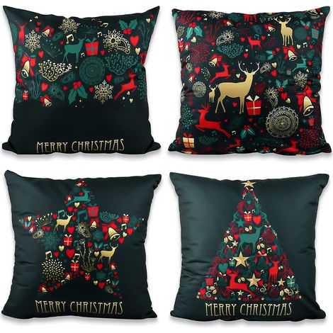 (4pcs) Coussin Taie d'oreiller Noël, 45x45cm Housse de Coussin Decoration AVCE Fermeture Éclair Cachée, Coussin Taie d'oreiller Noël pour (1/5)
