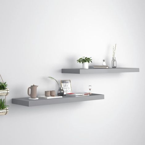 Lot de 2 Étagères murales flottantes Armoire murale Meuble Étagère Gris 80x23,5x3,8 cm MDF 52931 (1/5)