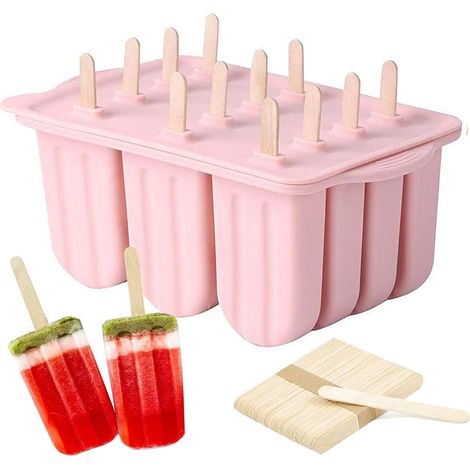 1 Moule à glace, Silicone sans BPA, 12 alvéoles, 50 bâtonnets bois, Cuisine maison (1/5)