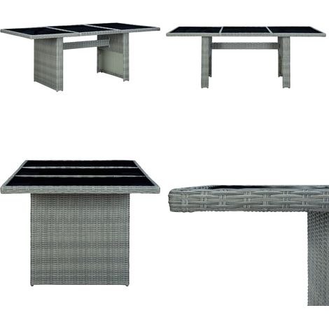 Table de jardin Gris clair Résine tressée et verre trempé - Table De Jardin - Table Extérieure - Mobilier De Jardin - Table En Résine Tressée - Table Avec Verre Trempé - Home & Living (1/5)