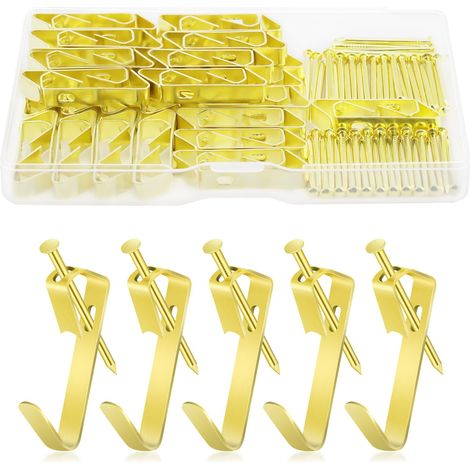 50 Pièces Accroche Tableau Mural, Crochet pour Cadre Photo, Accroche Cadre Attache Cadre, Or Fixation Murale avec Clous, Fixations pour Cadrespour Fixation Cadres Photos Miroirs (1/5)