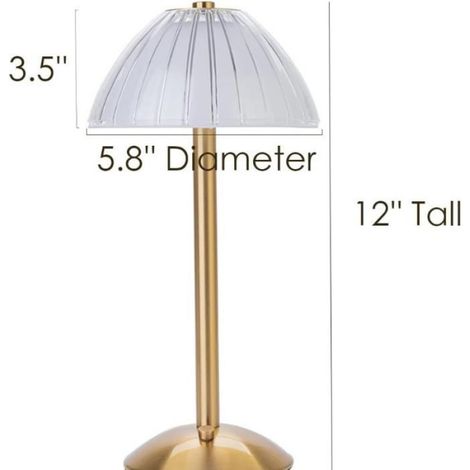 1 Lampe de table sans fil LED, laiton doré, variateur intégré, acrylique blanc, rechargeable USB, intérieur extérieur (1/5)