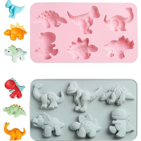 Moule En Silicone Dinosaure - 2 Pièces - Pour Gelée Savon Et Bonbons - Dimensions 28 X 16,3 X 2,5 Cm - Rose Et Gris (1/5)