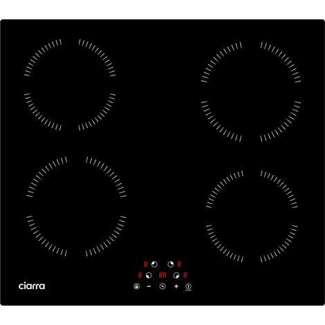 CIARRA Piano Cottura Induzione 4 Fuochi 6000W Sicurezza Bambini Potenza Regolabile 99 Min 59cm CD4BIH-A