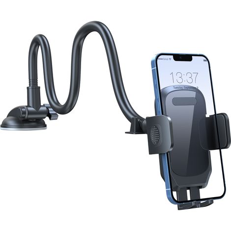 Car Phone Holder, Windshield Dashboard Mount, Adjustable Long Arm Gooseneck Mobile Cradle, Universal Hands-Free Vent Mount for iPhone 13/12/11 and Samsung