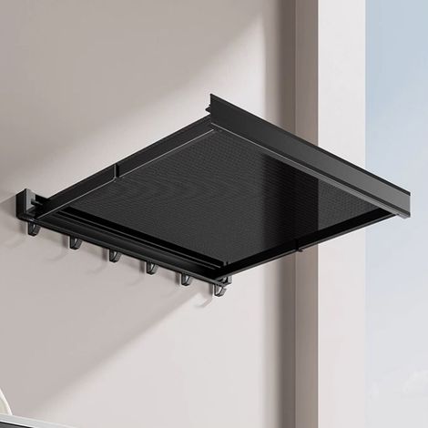 Étendoir à linge de balcon, sac en filet mural, étendoir à pulls, panier à linge pliable, filet à linge, filet plat télescopique, noir. (1/5)