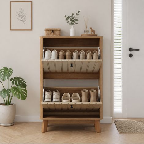 Meuble à chaussures 60 cm avec portes doubles, rangement modulable, design bois chêne, MDF et panneau de particules (1/5)