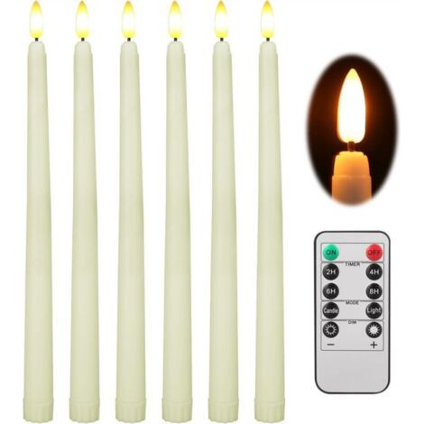 Bougies coniques LED sans flamme, lot de 6, avec télécommande à 10 touches, fonctionnant sur piles, couleur ivoire, mèche 3D de 28 cm, idéales pour décorer votre maison, votre intérieur, Noël ou un ma (1/5)