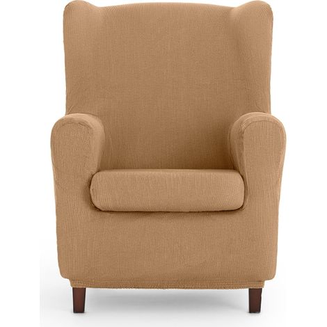 Housse de Fauteuil à Oreilles Universelle et Polyvalente - Housse de Fauteuil Couleur Sable Protecteur Facile à Placer pour Dossier, siège et accoudoirs (1/5)