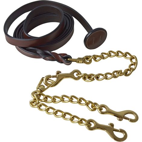 nero - Lunghina da presentazione in cuoio con catene in ottone per cavalli (1/2)