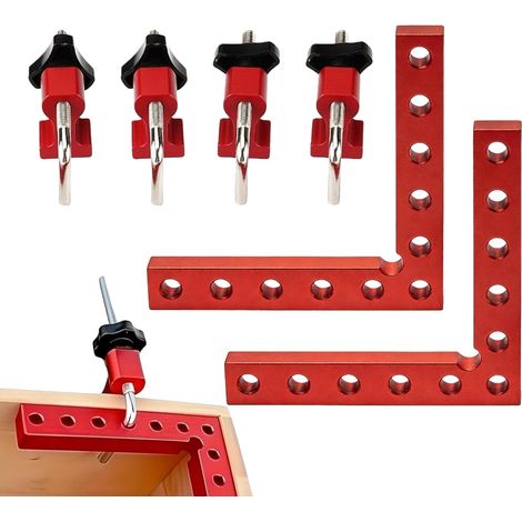 Bloc de Positionnement a 90 Degres, Lot 2 Pieces Serre Joint Angle en Alliage Aluminium 140mm Outil Travail Bois Pince Angle Droit pour Cadres Photos Boites Armoires Tiroirs Charpenterie 14cm (1/5)