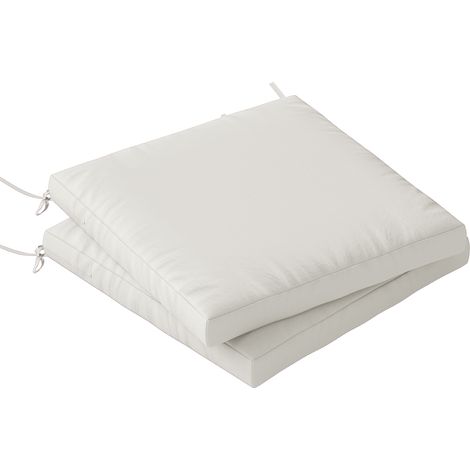 Outsunny 2Pcs Garden Chair Cushions, Waterproof Seat Pads, Cream White