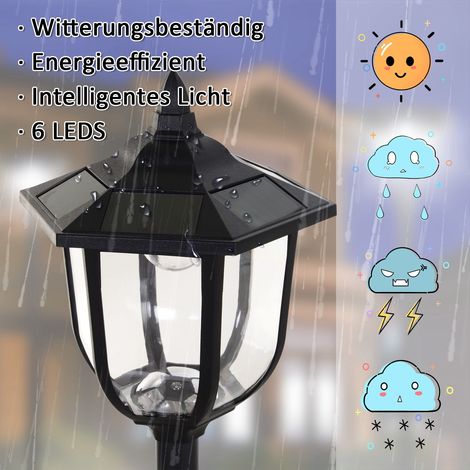 Lampe solaire LED pour jardin, lanterne extérieure 30/60 lumens, plastique noir, Ø26,5 x H177 cm, parfaite pour terrasse et espace vert. (1/5)