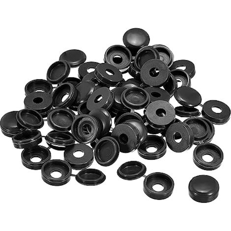 Lot de 100 cache-vis à charnières de 6 mm, en plastique, pliables, avec rondelle de protection, pour vis M4, M5 et M6, noir. (1/5)