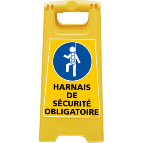 Chevalet de signalisation, attention avertissement harnais de sécurité obligatoire - Chevalet jaune (1/5)