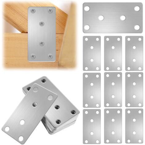 QORVA-Flache Lochplatten, 10 Stück Edelstahl-Winkelplatten, Flache Befestigungs- und Reparaturverbinder, Metallverbinderplatten (80 x 40 x 2 mm) (1/5)