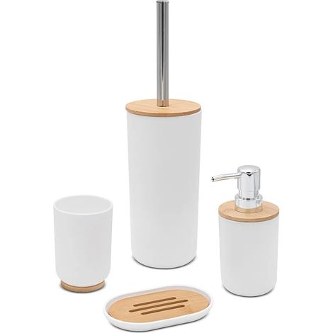 Set completo accessori bagno da appoggio in abs bianco e bambù Surf (1/5)