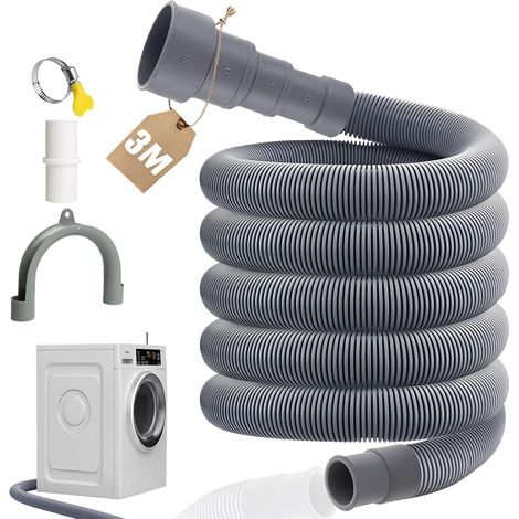 Washing Machine Hose 3 m Drain Hose Washing Machine Drain Hose Extension Universal Suitable for 4 Sizes Interface with Bracket and Clamps for Washing Machine Dishwasher (1/5)