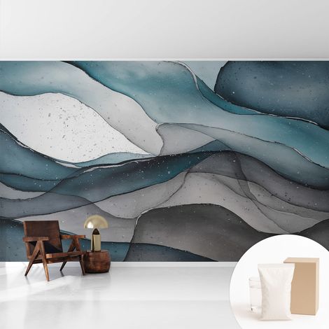 Tapete Vliestapete mit Kleber modern - Wanddeko für Küche - Klebefolie Wand - luxus Look Bunte Wellen 416x254 cm (1/5)