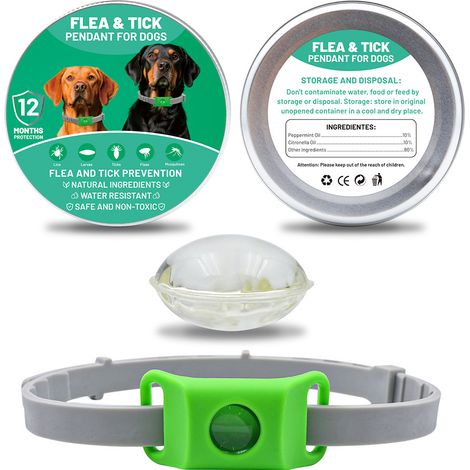 Collar Repelente de Insectos, Repelente de Pulgas para Perros, Collares Anticarrapatas para Perros, Antipulgas para Perros, Antipulgas Perros, Garrapatas y Mosquitos, 12 Meses Protección (Verde)