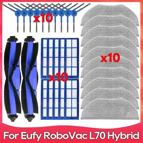 Accessoire de rechange compatible avec l'aspirateur robot Eufy RoboVac L70 : brosse latérale à rouleau hybride, filtre HEPA et serpillière.