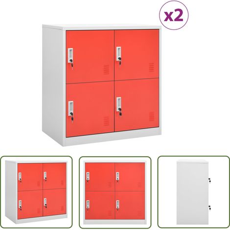 The Living Store Schließfachschränke 2 Stk. Hellgrau und Rot 90x45x92,5cm Stahl - Schliessfachschrank - Metallschrank - Aufbewahrungsbox - Garderobe - Schreibtischorganisation (1/5)