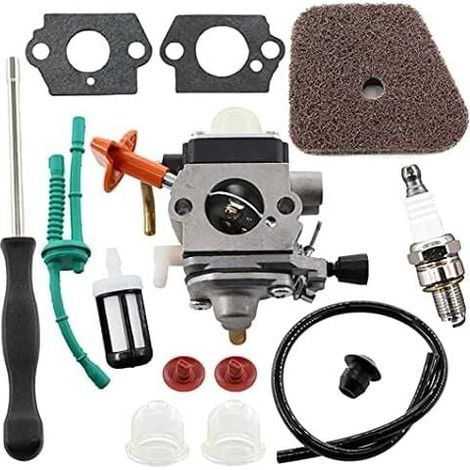 Vergaser-Reparatursatz für Stihl FS87 FS90 FS100 FS110 FS130 HL95 HL100 HT100 HT101 KM90 KM100 KM110 SP90, Artikelnummer 4180-120-0610, Ersatzteil mit Luftfilter und Schraubendreher.