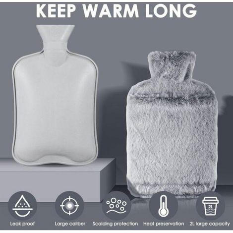 Bouillotte avec housse souple – Grandes bouillottes étanches de 2 L avec poche kangourou, caoutchouc naturel + bouillotte moelleus (1/4)