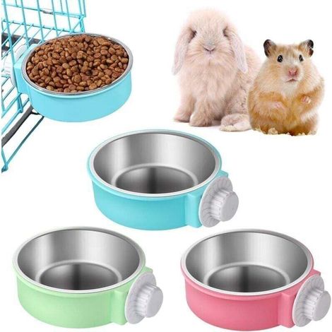 Lot de 3 gamelles pour lapin : grande gamelle avec 3 gamelles Sepak Takraw, en acier inoxydable,lapin, chinchilla, bleu, rose, vert