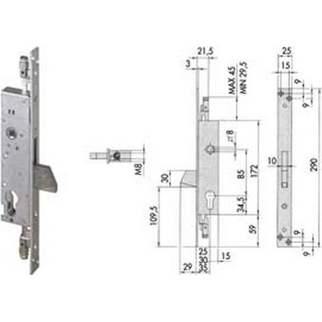 Serratura tripl. infilare p/montanti e persiane s/scr. 46800 (ex46300) - Misure: mm 30 (46800300)
