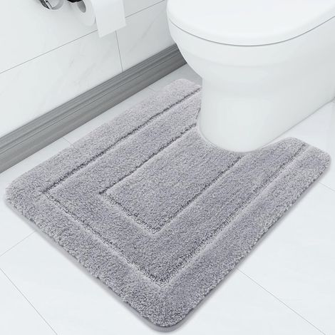 Homaxy - Tapis de salle de bain en microfibre - Couvre WC antidérapant - Doux - Avec découpe - Absorbant - Pour WC debout - Lavable - Gris - 50 x 60 cm (1/5)