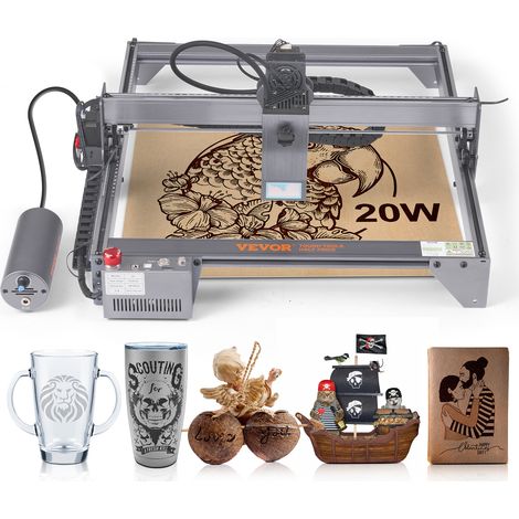 VEVOR Machine a Graver Laser 20 W Graveur Laser 64x58x27 cm Grande Surface de Travail 40x40 cm Vitesse de Mouvement 10000 mm/min Point Comprime Protection Yeux Decoupe Laser pour Bois Certains Metaux