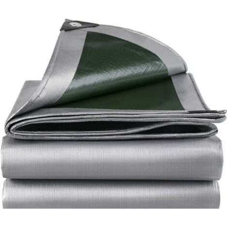 Bâche imperméable et résistante - en plastique PE épaisse 180 g/m² Résistante au gel aux UV Pour jardin, tonnelle, camping, meubles Abri de jardin (2 x 3 m) Vert Militaire + Argent 2x3m (1/5)