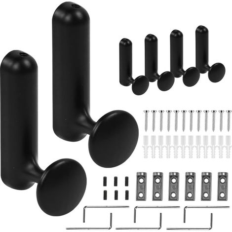 Juego de 6 ganchos de pared negros atornillables, ganchos de pared de aleación de aluminio, carga máxima 30 kg, soportes de pared negro mate ideales para sala de estar, baño, dormitorio. (1/5)