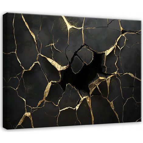 Peinture marbre noir or pour chambre salon cuisine sur toile 40x30 (1/3)