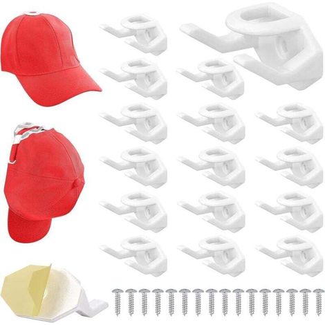 Juego de 16 ganchos autoadhesivos blancos para sombreros - Soporte de pared para gorras de béisbol - No requiere perforación - Colgador de gorras para dormitorio -Crezuo