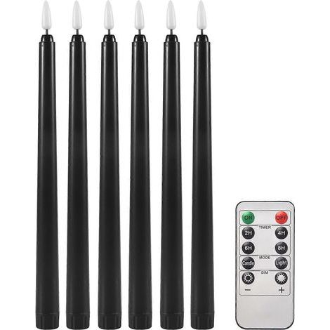 Lot de 6 bougies coniques noires sans flamme à effet vacillant, avec télécommande à 10 touches et minuterie, bougies LED à piles pour fenêtre (1/5)