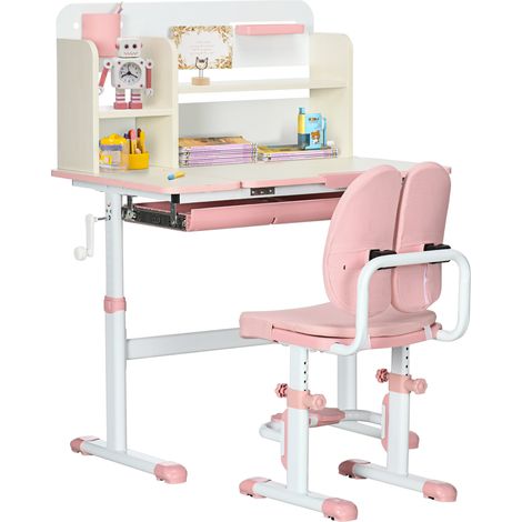 Ensemble bureau et chaise pour enfants - HOMCOM - hauteur réglable et plateau inclinable 0-60° - acier - rose