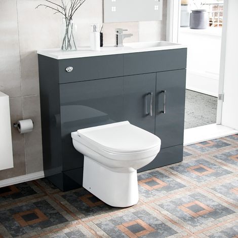 James 1000mm Freestanding Grey MDF Slimline Vanity, Basin, WC Unit & BTW Toilet (1/5)