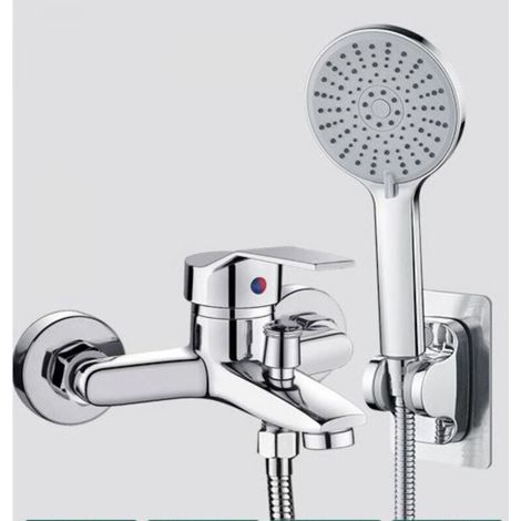 Bath Mixer Tap, Shower/Single Lever Bath Tap with Flexible Hose, 3-Jet Hand Shower, Silver (1/5)