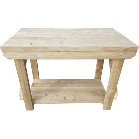 Kiln-dry Wooden Workbench With 10cm Rear And Side MDF Upstands - 4Ft to 8Ft - Heavy Duty-4ft-Single Shelf-With Side Upstand-Standard Legs-Pressure treated