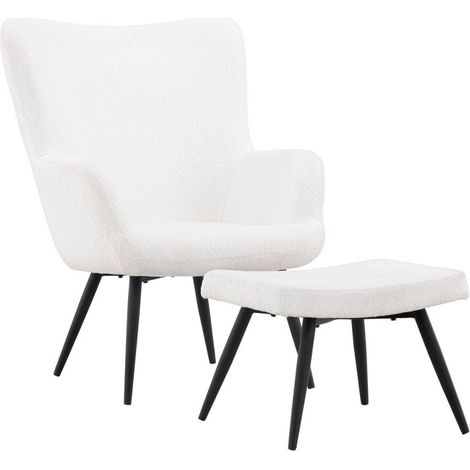 Fauteuil & Pouf Design Bouclette "Como" 95cm Blanc (1/5)