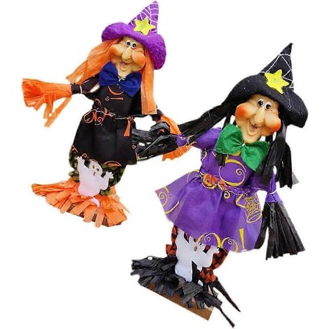 Lot de 2 épouvantails décoratifs d'Halloween, ornements d'automne, figurines d'épouvantails à poser pour magasin, porche, fête, maison ou jardin.-wizard (1/5)