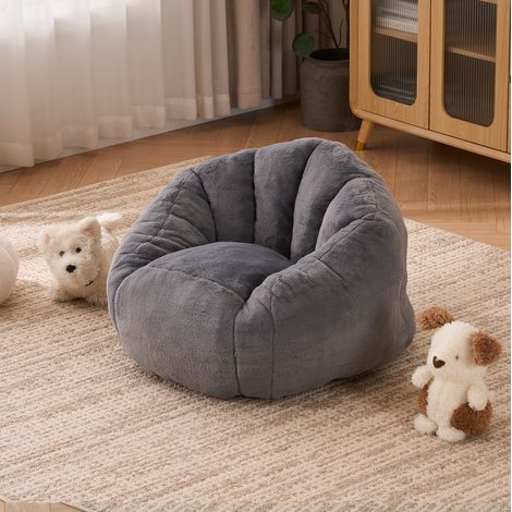 Poltrona bambino tipo pouf 75x70x52 cm grigio chiaro, schienale avvolgente, tessuto peluche, MEUBLIV (1/5)