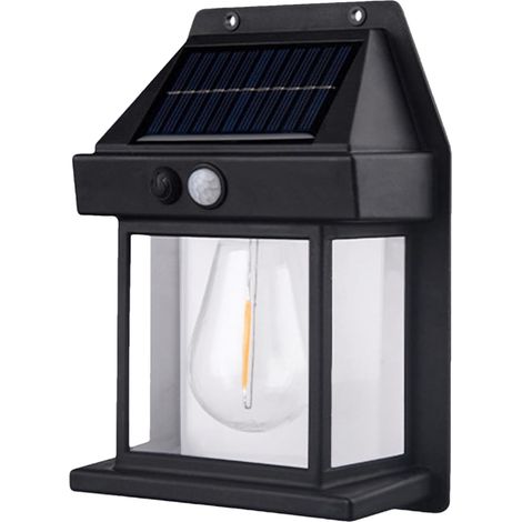 Applique Murale Solaire en tungstène  Lampe Murale Solaire extérieure avec capteur de Mouvement - Lanterne Murale rétro étanche IP65 LED pour éclairage extérieur